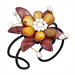 Dyed Brown Mother of Pearl Blooming Flower Adjustable Length Cuff Bracelet