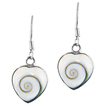 Sterling Silver Small Heart Dangle Earrings with Eye of Shiva Shell Inlay