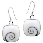 Sterling Silver Rounded Square Dangle Earrings with Eye of Shiva Shell