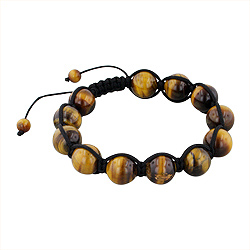 12.5mm Tiger Eye Beads and Black String 12 Bead Shamballa Bracelet