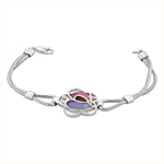 Sterling Silver Flower Bracelet with Purple-Black-Pink Mother of Pearl