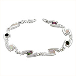 Sterling Silver "69" Links Bracelet with Black and White Mother of Pearl
