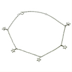 Sterling Silver Cable Chain and Star Charms Anklet with White CZ