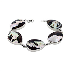 Sterling Silver and Turbo Shell Egg-Shaped Links Bracelet