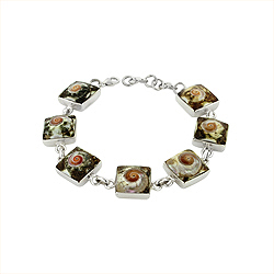 Sterling Silver and Turbo Shell Small Square Links Bracelet