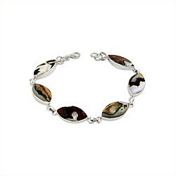 Sterling Silver and Turbo Shell Small Pointed Oval Links Bracelet