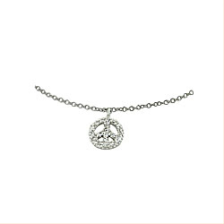 Sterling Silver Rhodium Plated Cable Chain Anklet with Pave CZ Piece Sign Charm
